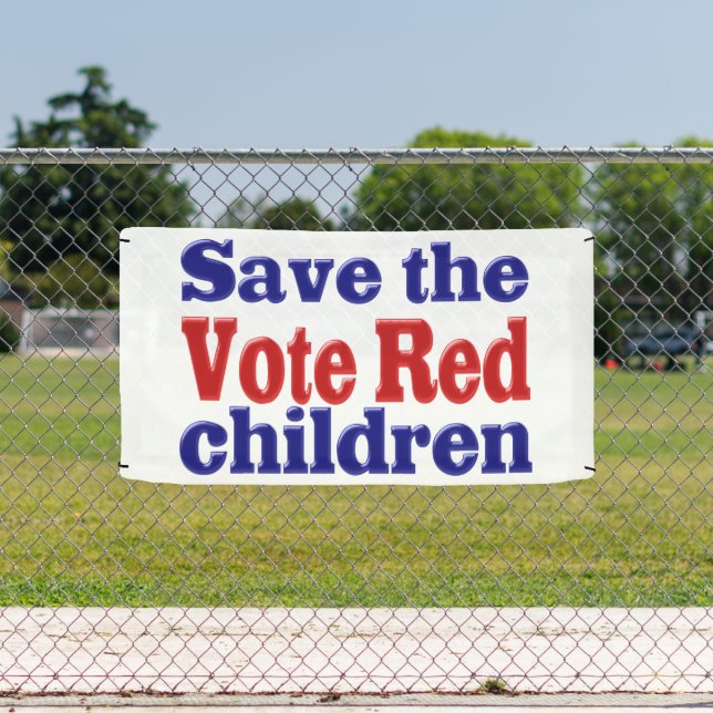 Lona Guardar niños Votar en rojo con texto azul rojo (in situ)