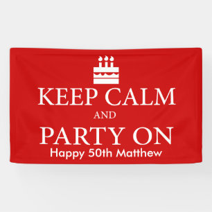 Lona Guarde la calma y vaya de fiesta encendido