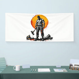 Lona guerrero bárbaro fantasía medieval humilde Banner