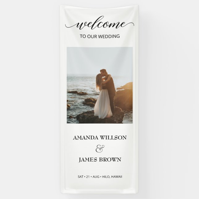 Lona Guión de caligrafía de bienvenida de Boda fotográf (Vertical)