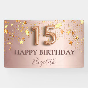 Lona Guión de globo rosa de las estrellas de oro rosa d