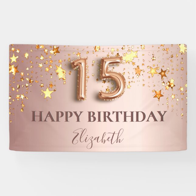 Lona Guión de globo rosa de las estrellas de oro rosa d (Horizontal)