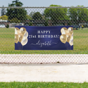 Lona Guión de nombre de globos dorados azul marino de c