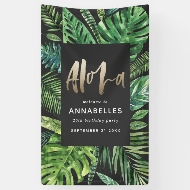 Lona Guión dorado de la hoja de palma tropical aloha cu (Vertical)