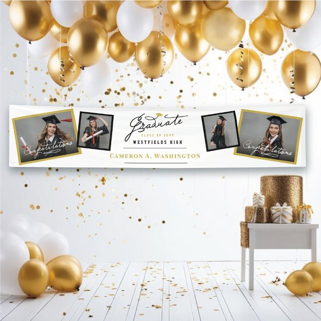 Lona Guion elegante graduado 4 Foto Fiesta de graduació (Stylish Handwriting Script Graduate Photo Graduation Party Banner @ www.zazzle.com/color_therapy)