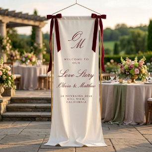 Lona Guion elegante romántico rojo bienvenido boda