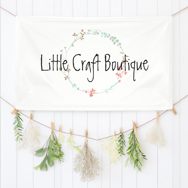 Lona Guirnalda de arte de línea de flores silvestres el (Elegant Wildflower Line Art Wreath Banner)