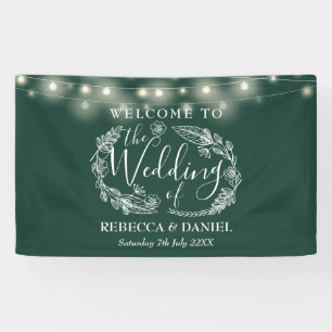 Lona Guirnalda floral verde esmeralda con letra script