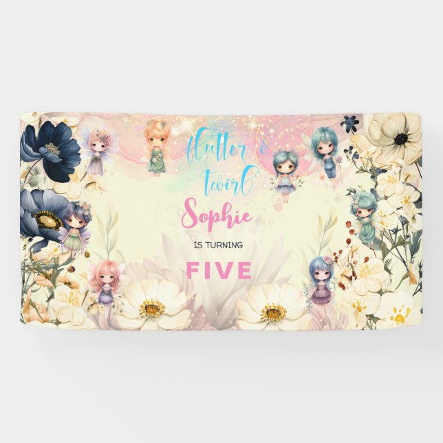 Lona Hadas de huerto acuarela cumpleaños (Horizontal)