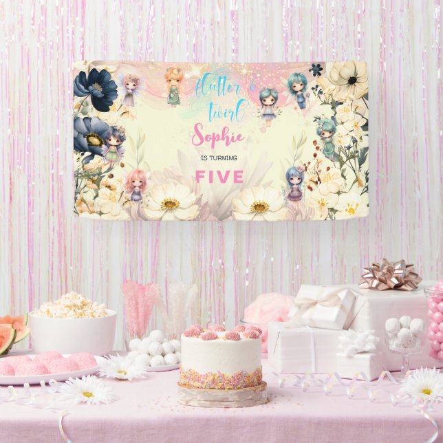 Lona Hadas de huerto acuarela cumpleaños (Fiesta)