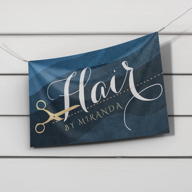 Lona Hair Salon Hairstylist modernas tijeras azules y d (Subido por el creador)