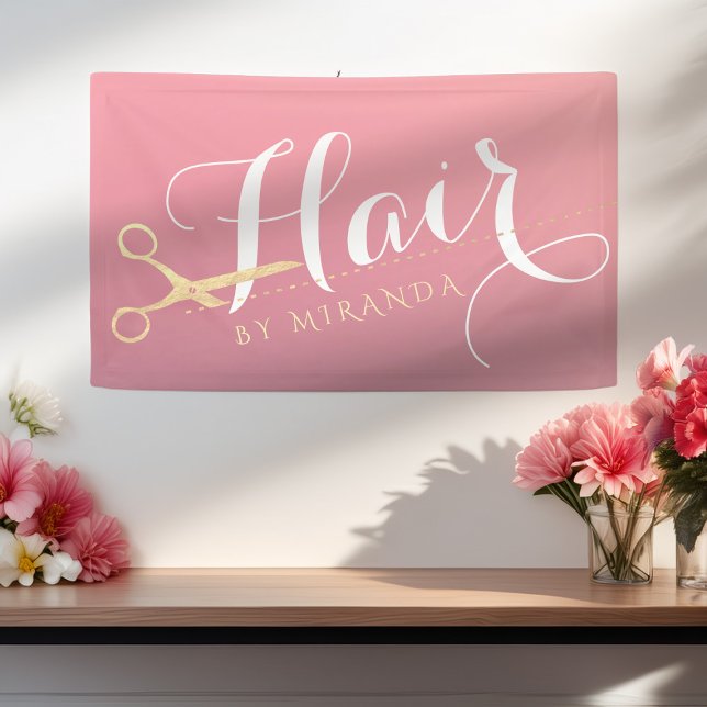Lona Hairstylist Makeup Salon Moderno Tijeras de oro ro (Subido por el creador)
