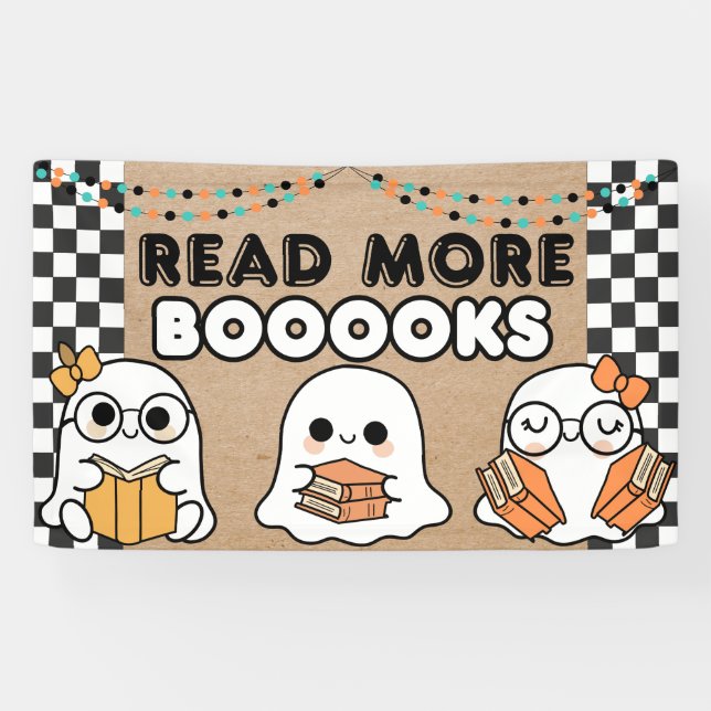 Lona Halloween Banner School Library Classroom Ghosts (Horizontal)