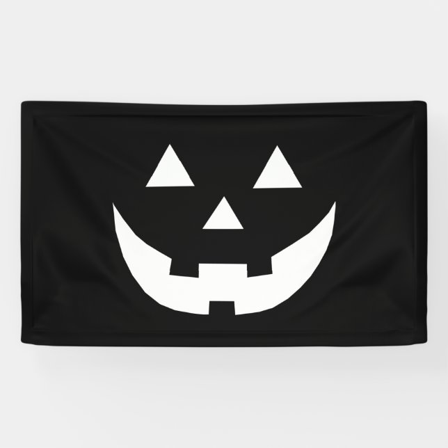 Lona Halloween blanco negro Jack o linterna aterrador (Horizontal)
