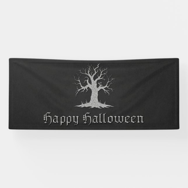 Lona Halloween con árbol plateado (Horizontal)