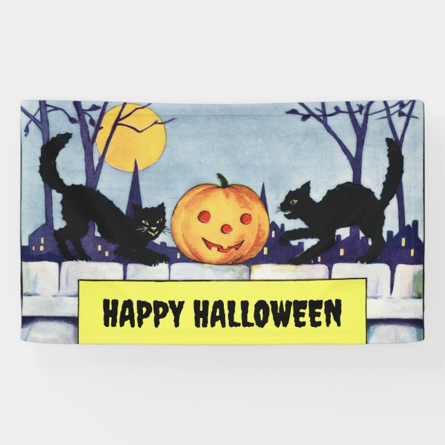 Lona Halloween de calabaza para gatos personalizables (Horizontal)