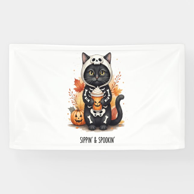 Lona Halloween de gatos adorables (Horizontal)