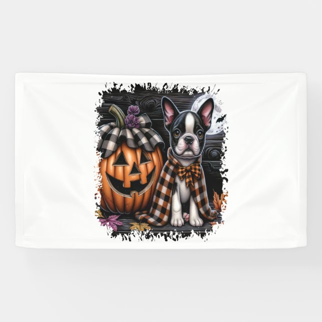 Lona Halloween del perro de Boston Terrier (Horizontal)