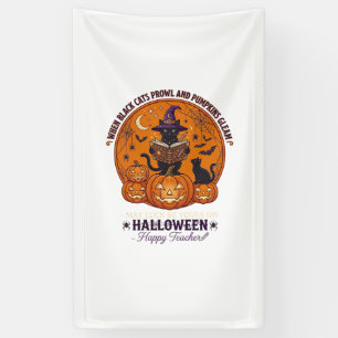 Lona Halloween Feliz Profesor Gato Negro Sombrero de Br