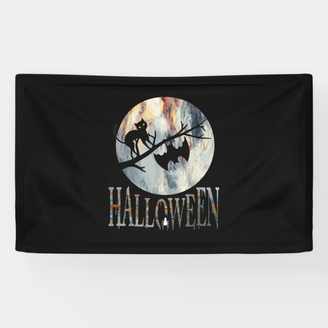 Lona Halloween Funny Cat Halloween Cumpleaños (Horizontal)