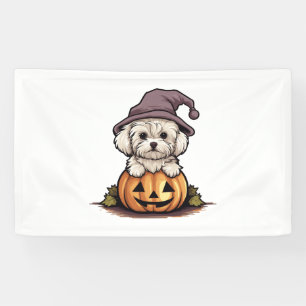 Lona Halloween Gorra de brujas Calabaza Perro Maltés
