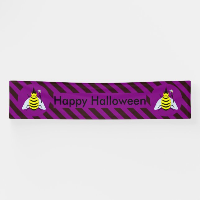 Lona Halloween Magic Bee Wizard Purple and Black Stripe (Horizontal)