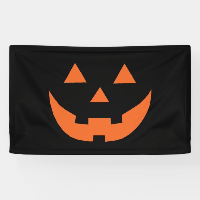 Lona Halloween naranja negro Jack o linterna cara de ca (Horizontal)