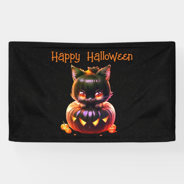 Lona Halloween Party Black Cat Pumpkin Horror (Horizontal)