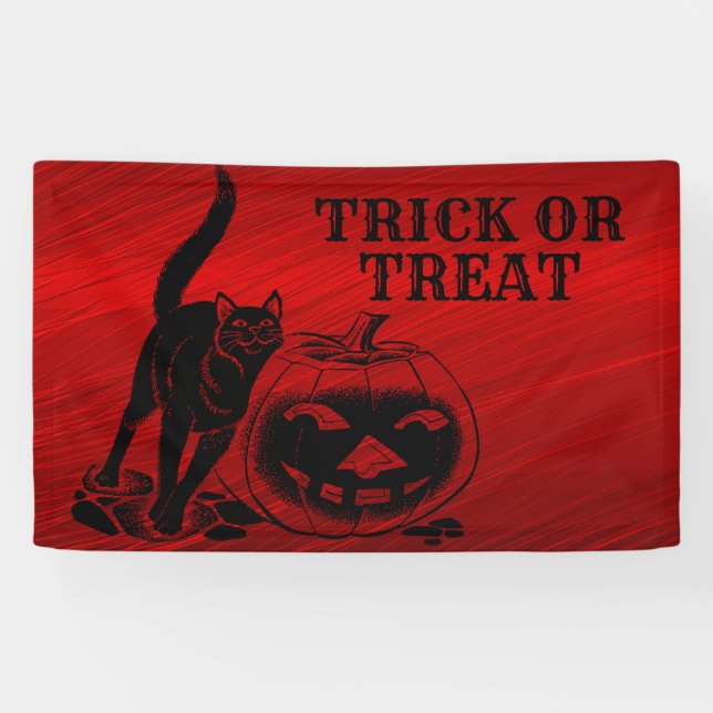 Lona Halloween Party Evil Black Cat Pumpkin Red Scary (Horizontal)