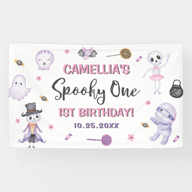 Lona Halloween, primer cumpleaños de Spooky One Chicas (Horizontal)