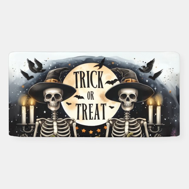 Lona Halloween Skeleton Duo Party Banner (Horizontal)