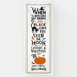Lona Halloween Testigos montan gatos negros en la pue