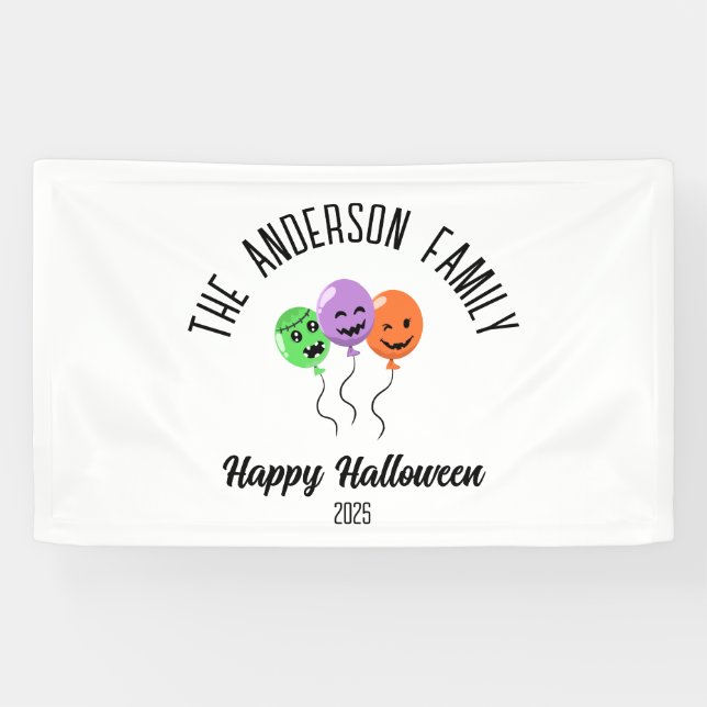 Lona Halloween Triste Calabaza Globos Nombre personaliz (Horizontal)