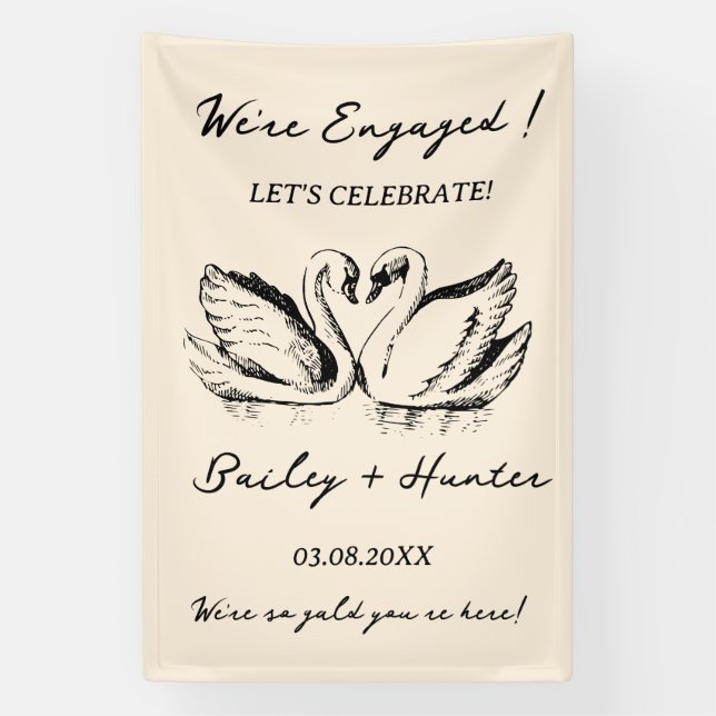 Lona hand drawn Couple Swan Whimsical Wedding (Vertical)