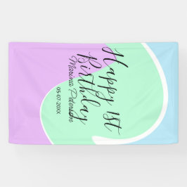 Lona Happy 1st birthday pink green blue acrylic pour