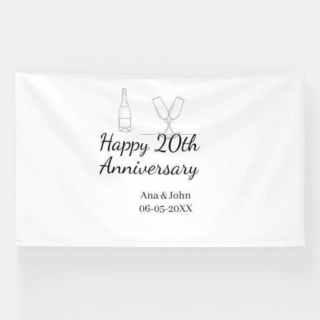 Lona Happy 20th anniversary champagne bottle glass name (Horizontal)