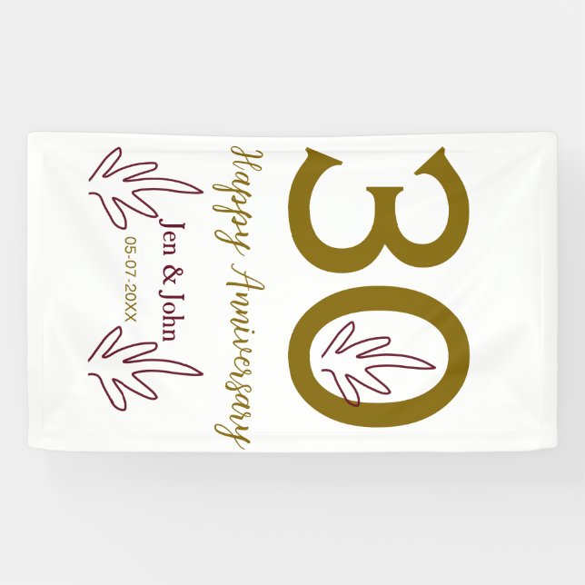 Lona Happy 30th anniversary name date golden red leaf (Horizontal)