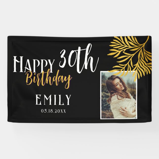 Lona Happy 30th Birthday Gold Foliage Photo Backdrop (Horizontal)