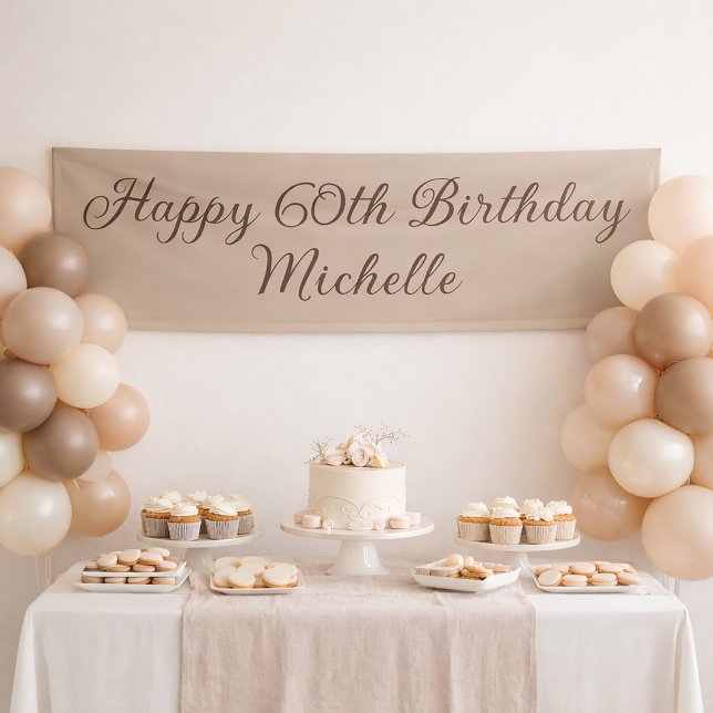 Lona Happy 60th Birthday Elegant Script Taupe Party (Taupe 60th birthday party banner)