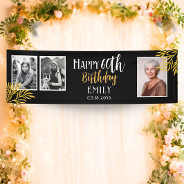 Lona Happy 60th Birthday Gold Foliage 3 Photo Backdrop