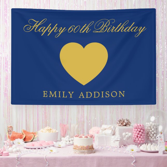 Lona Happy 60th Birthday Navy Banner with Custom Text (Fiesta)