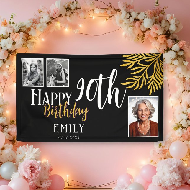 Lona Happy 90th Birthday Gold Foliage 3 Photo Backdrop (Subido por el creador)