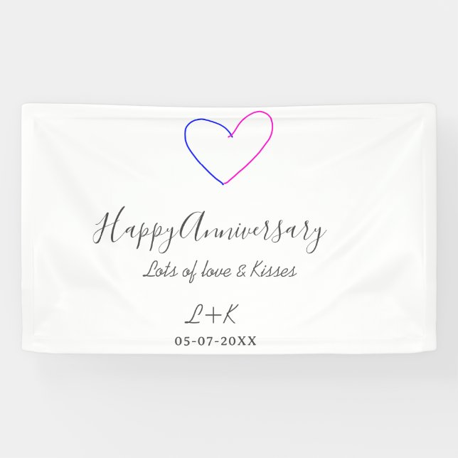 Lona Happy anniversary pink blue heart name date simple (Horizontal)