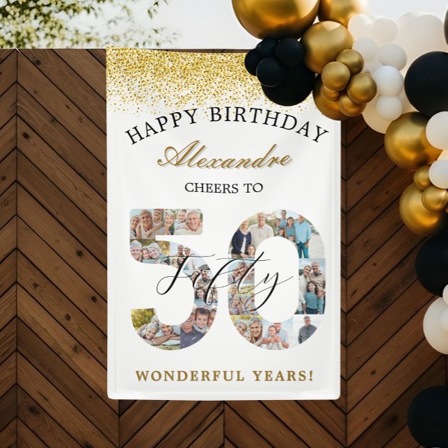 Lona Happy Birthday Cheers To 50 Years Photo Collage (Happy Birthday Cheers To 50 Years Photo Collage Banner)