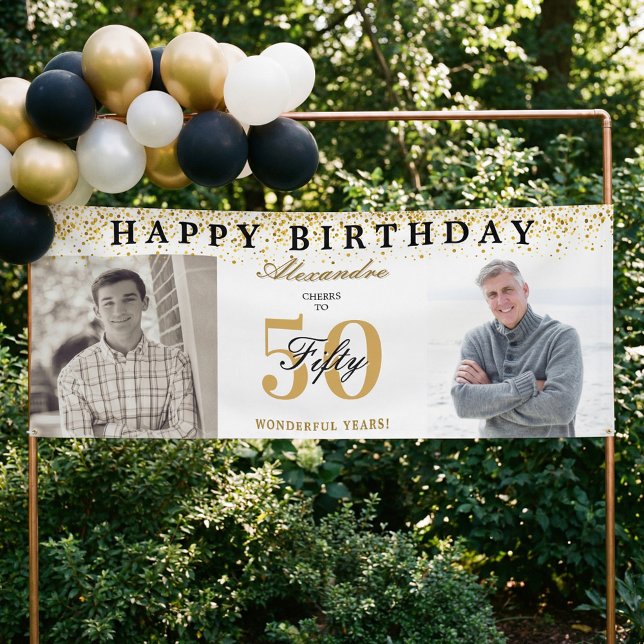 Lona Happy Birthday Cheers To 50 Years Photo Then & Now (Happy Birthday Cheers To 50 Years Photo Then & Now Banner)