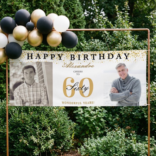 Lona Happy Birthday Cheers To 60 Years Photo Then & Now (Happy Birthday Cheers To 60 Years Photo Then & Now Banner)