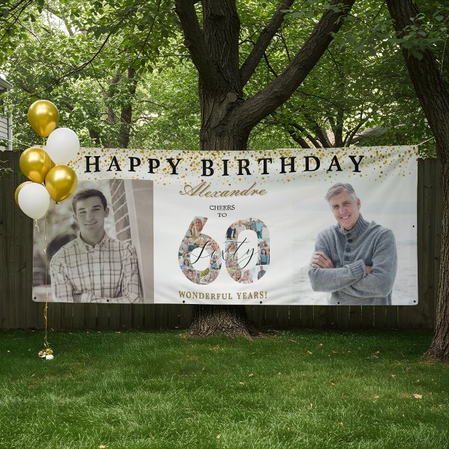 Lona Happy Birthday Cheers To 60 Years Photo Then & Now (Happy Birthday Cheers To 60 Years Photo Then & Now Banner)