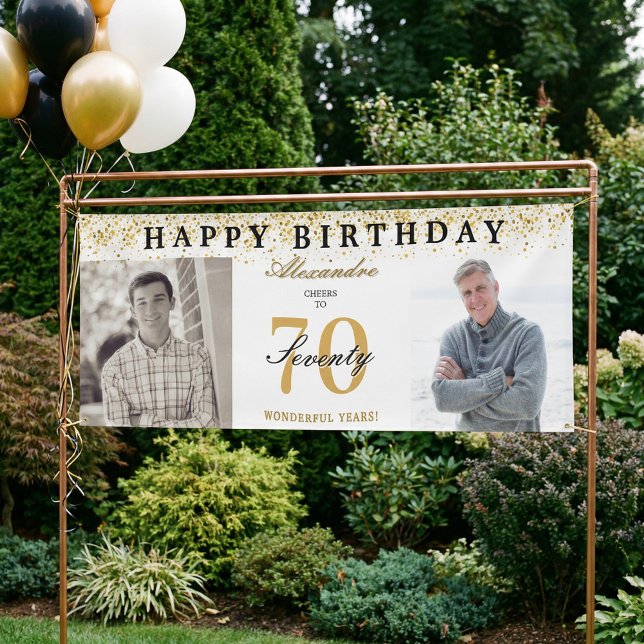 Lona Happy Birthday Cheers To 70 Years Photo Then & Now (Happy Birthday Cheers To 70 Years Photo Then & Now Banner)