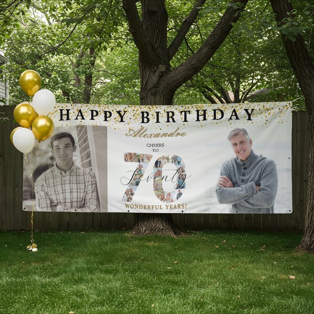 Lona Happy Birthday Cheers To 70 Years Photo Then & Now (anniversary card)