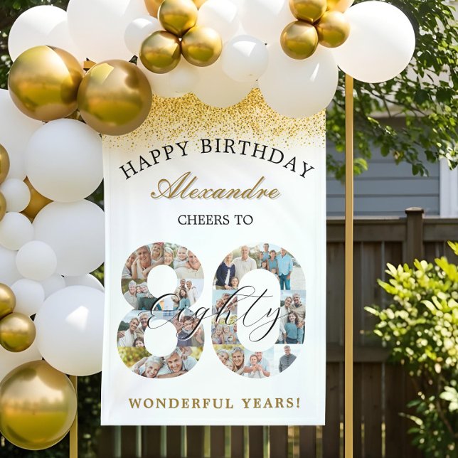 Lona Happy Birthday Cheers To 80 Years Photo Collage (Happy Birthday Cheers To 80 Years Photo Collage Banner)